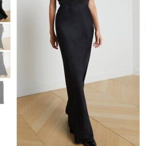 L' Agence Zeta Black Satin Bias Cut Pull-on Maxi Skirt Large Evening
